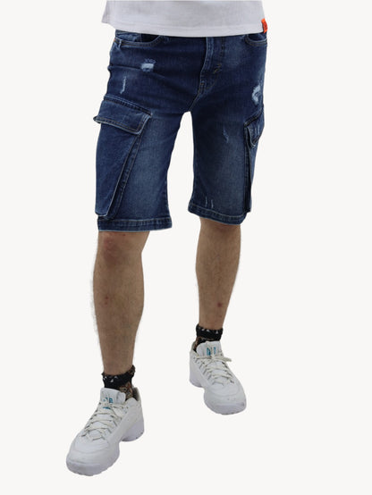 Short cargo de color azul oscuro con destrucción (NUEVA TEMPORADA)