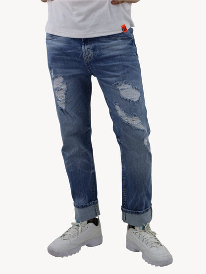 Jeans slim azul deslavado con destrucción (NUEVA TEMPORADA)