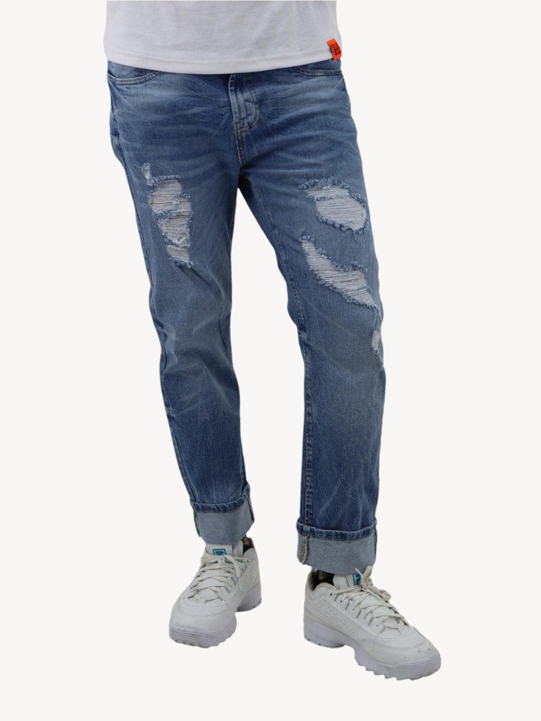 Jeans slim azul deslavado con destrucción (NUEVA TEMPORADA)