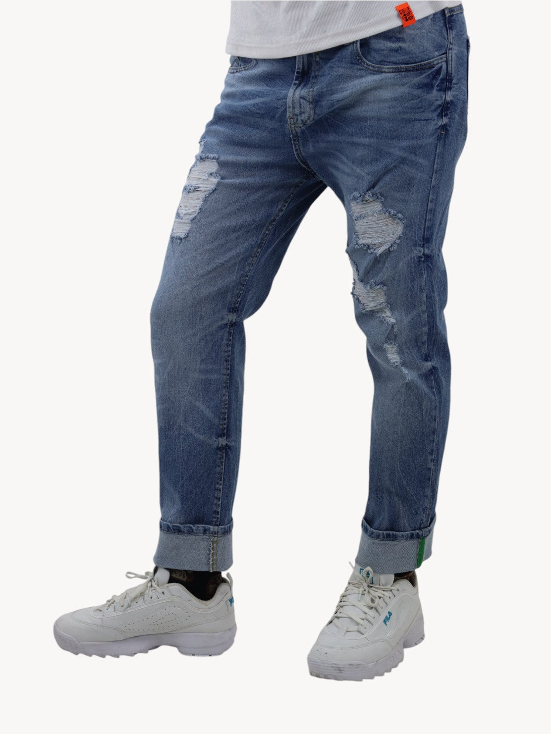 Jeans slim azul deslavado con destrucción (NUEVA TEMPORADA)