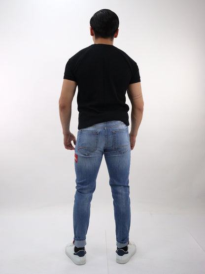 Jeans skinny color azul claro deslavado con estampado (NUEVA TEMPORADA)