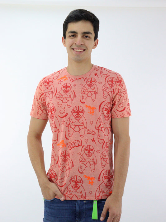 Playera manga corta de color naranja con print (NUEVA TEMPORADA)