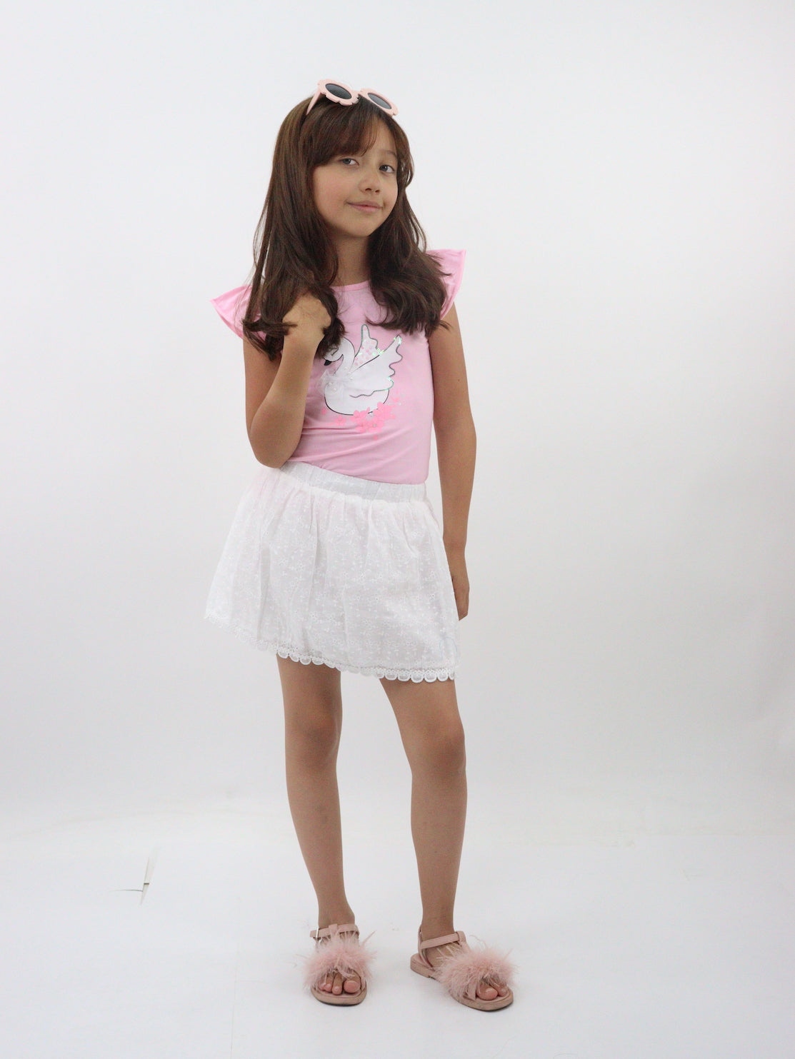 Conjunto de playera-falda color rosa con blanco (NUEVA TEMPORADA)