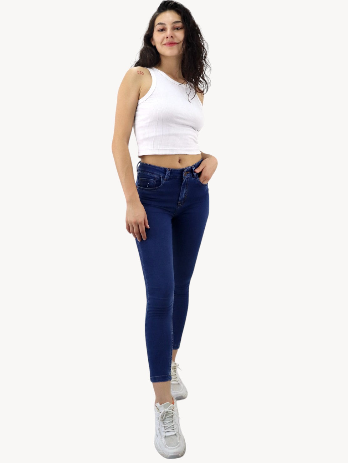 Jeans skinny tiro medio de color azul oscuro (NUEVA TEMPORADA)