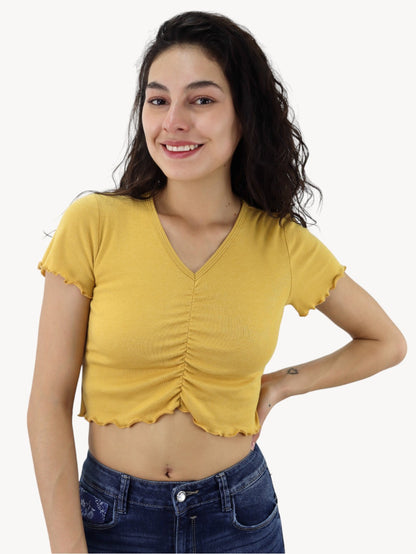 Playera fruncida de color amarillo mostaza (NUEVA TEMPORADA)