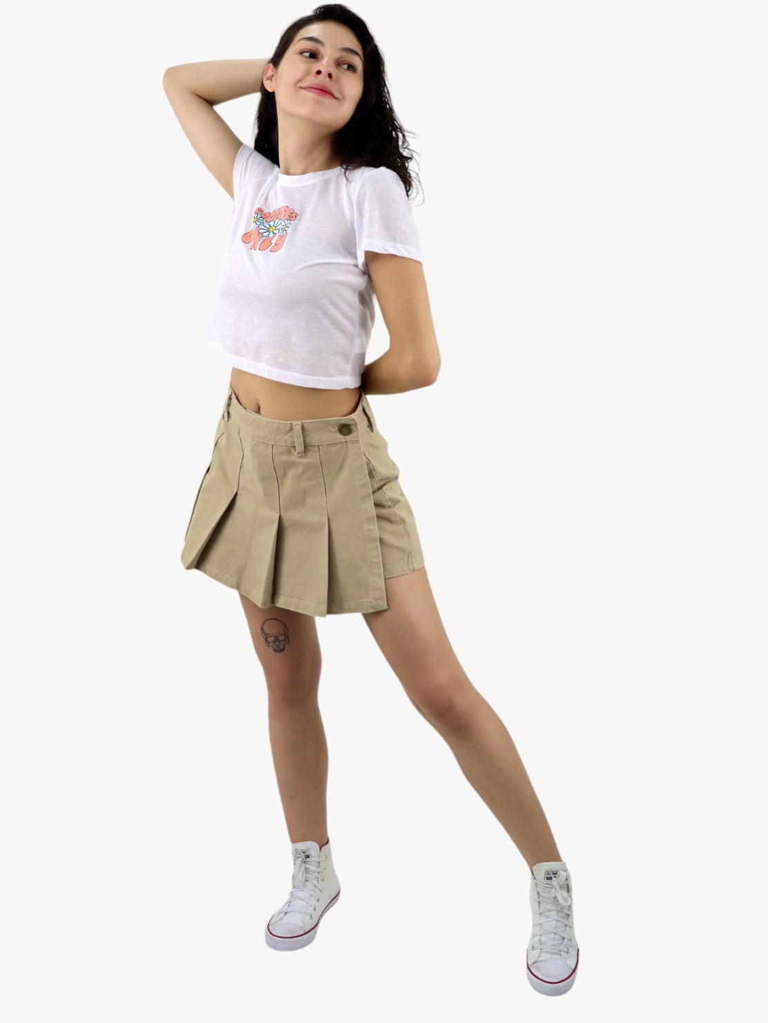 Falda short tableada de color khaki (NUEVA TEMPORADA)