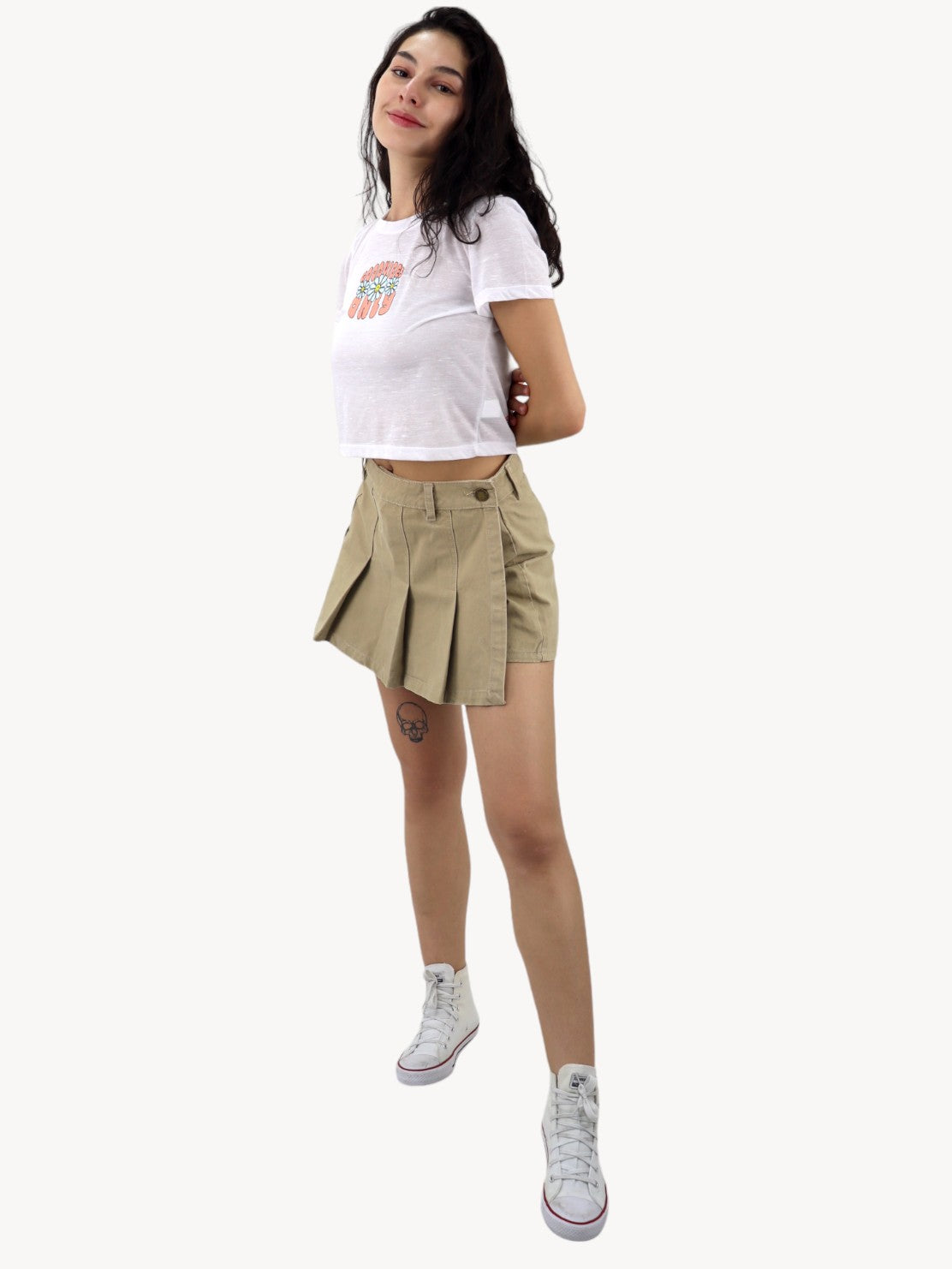 Falda short tableada de color khaki (NUEVA TEMPORADA)