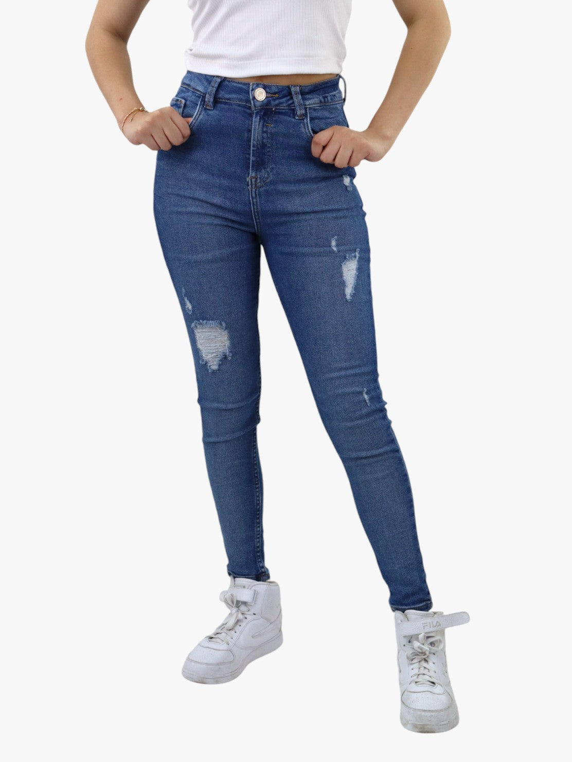 Jeans skinny tiro alto con destrucción (NUEVA TEMPORADA)