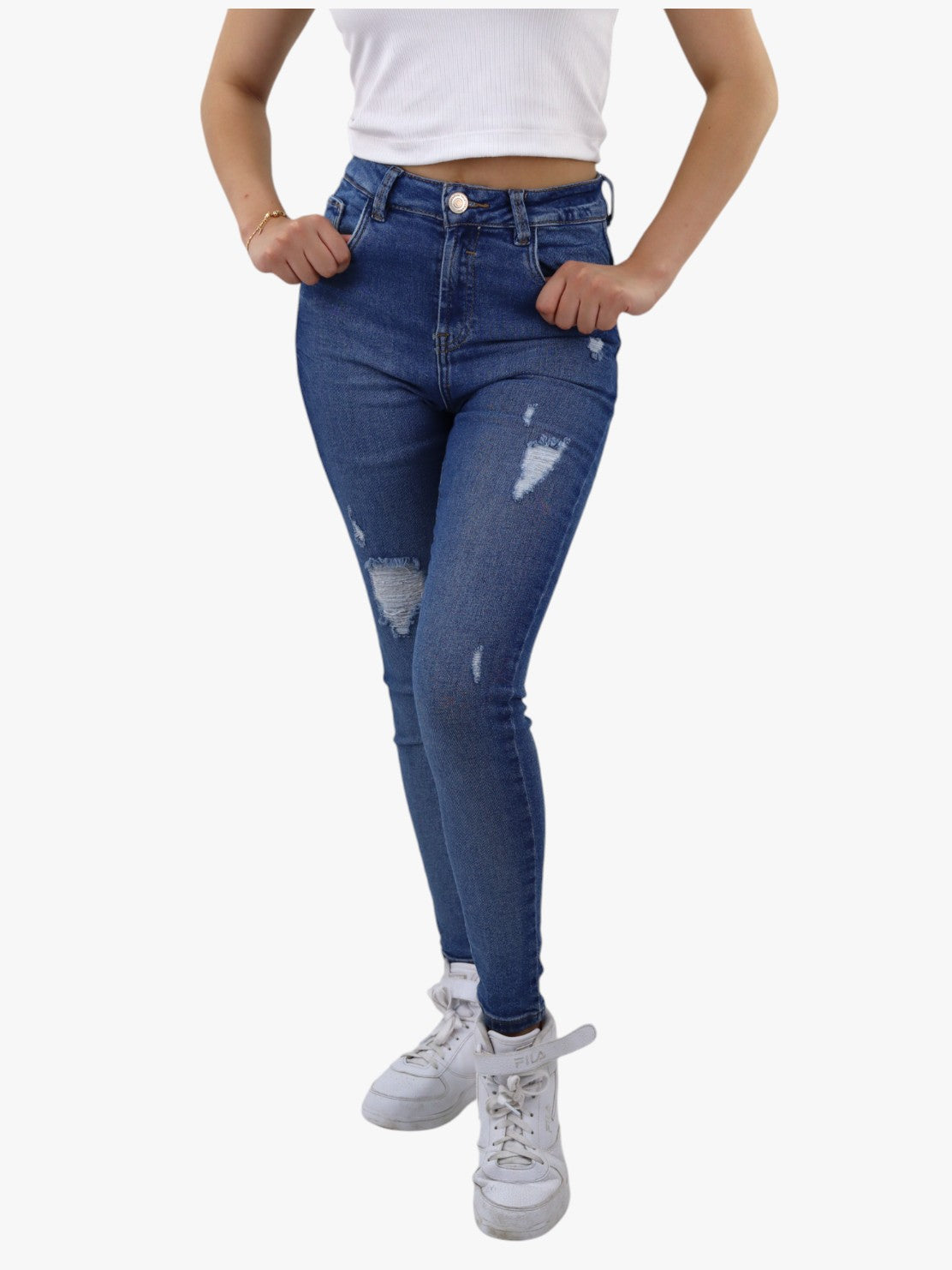 Jeans skinny tiro alto con destrucción (NUEVA TEMPORADA)