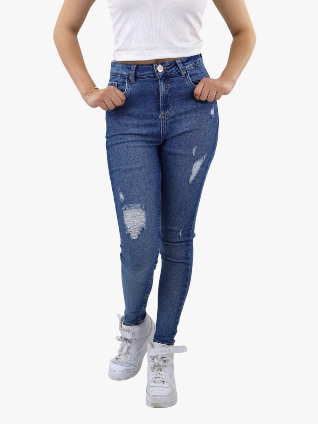 Jeans skinny tiro alto con destrucción (NUEVA TEMPORADA)