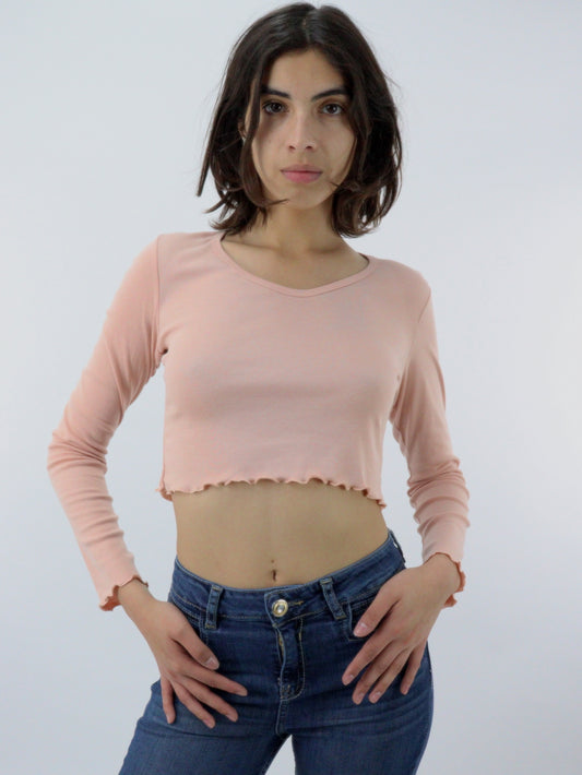 Playera basic crop M/L de color rosa