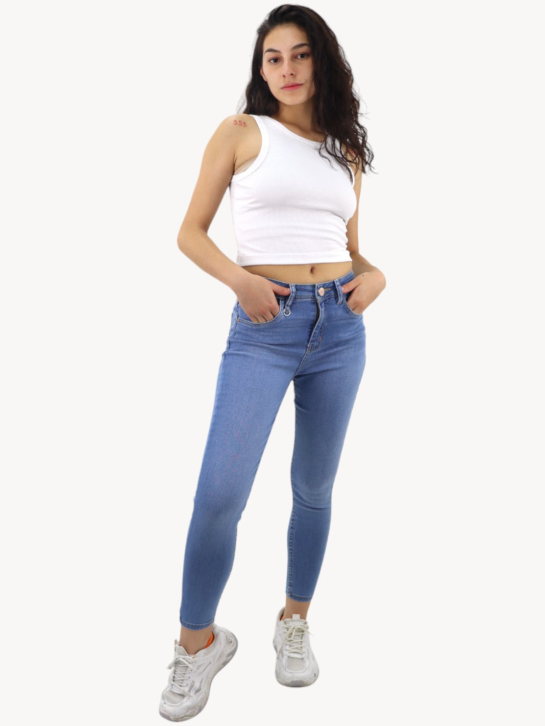 Jeans skinny tiro alto de color azul medio (NUEVA TEMPORADA)