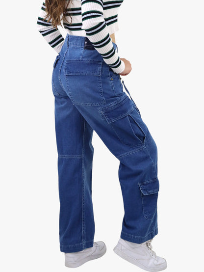 Jeans cargo tiro alto color azul medio (NUEVA TEMPORADA)