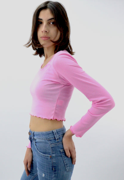 Playera basic crop M/L de color rosa