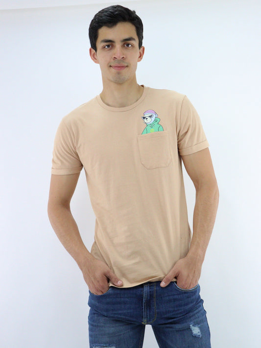 Playera manga corta de color beige con estampado (NUEVA TEMPORADA)