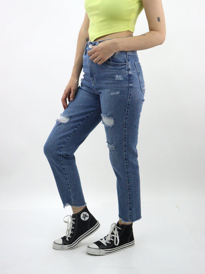 Jeans mom clasic con destrucción