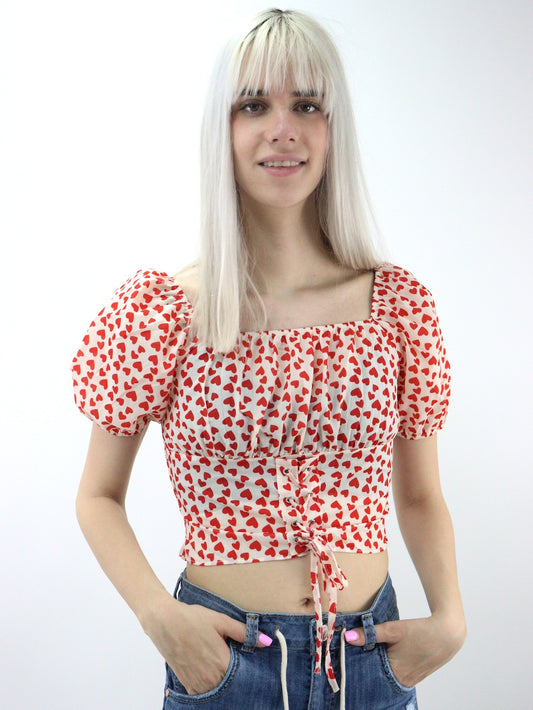 Blusa con estampado de corazones y mangas abullonadas (NUEVA TEMPORADA)