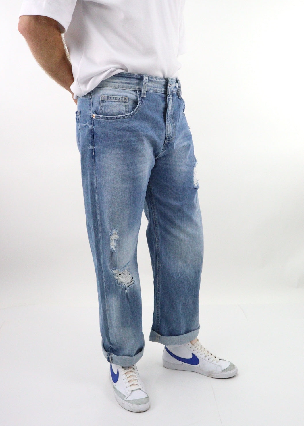 Jeans baggy de color azul medio con destrucción (NUEVA TEMPORADA)