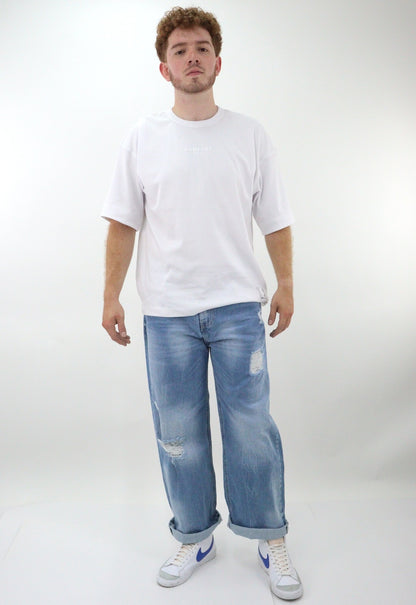 Jeans baggy de color azul medio con destrucción (NUEVA TEMPORADA)