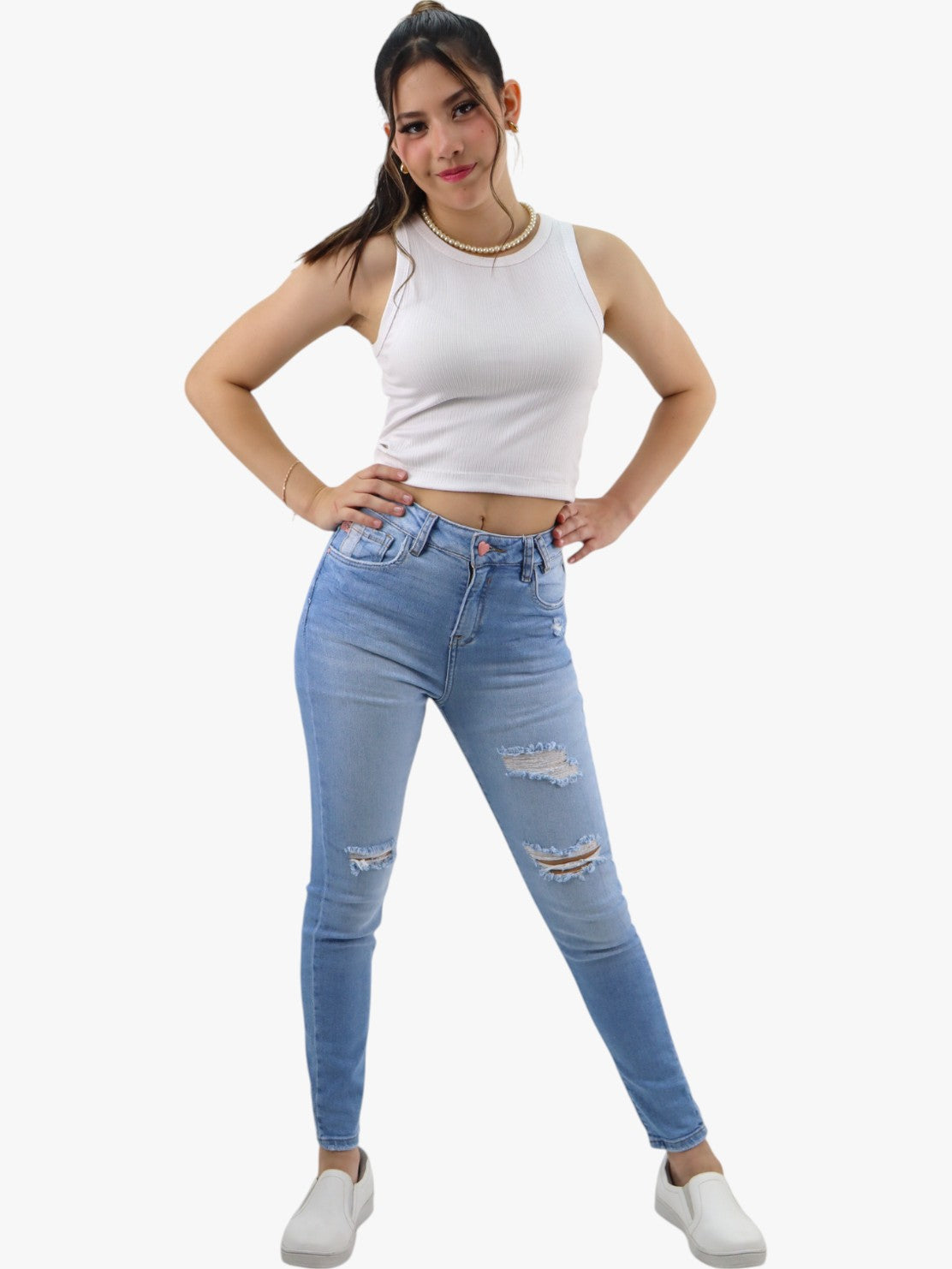 Jeans skinny azul claro con destrucción (NUEVA TEMPORADA)