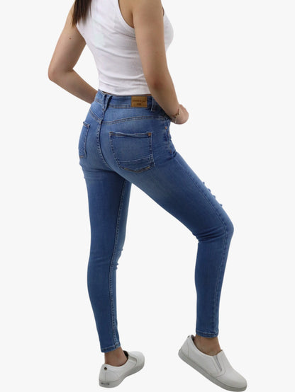 Jeans skinny tiro alto azul medio con destrucción (NUEVA TEMPORADA)