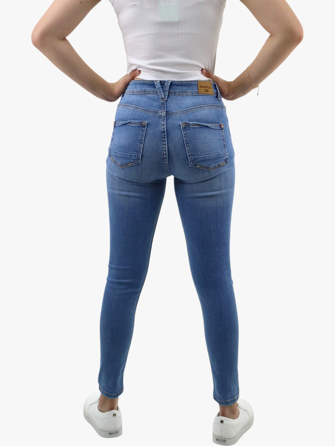 Jeans skinny tiro alto azul medio con destrucción (NUEVA TEMPORADA)