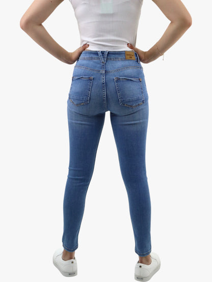 Jeans skinny tiro alto azul medio con destrucción (NUEVA TEMPORADA)