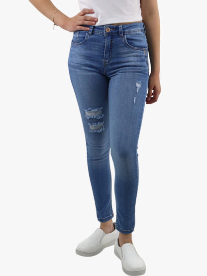 Jeans skinny tiro alto azul medio con destrucción (NUEVA TEMPORADA)