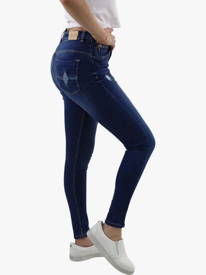 Jeans skinny tiro alto color azul oscuro con destrucción (NUEVA TEMPORADA)