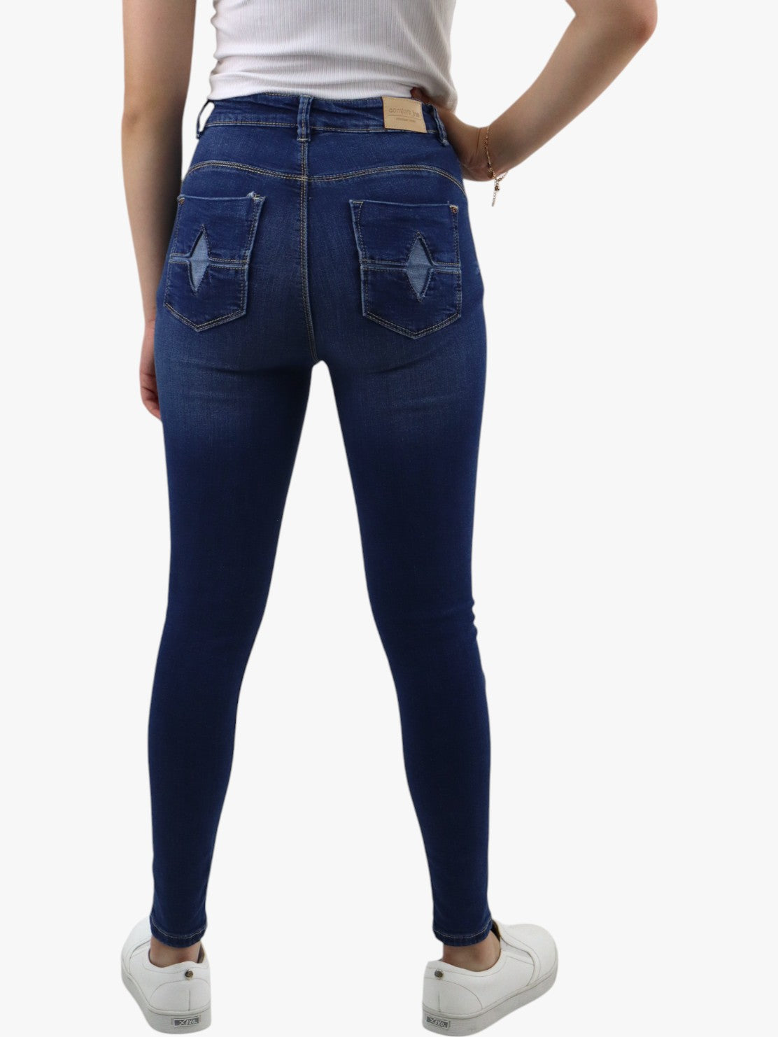 Jeans skinny tiro alto color azul oscuro con destrucción (NUEVA TEMPORADA)