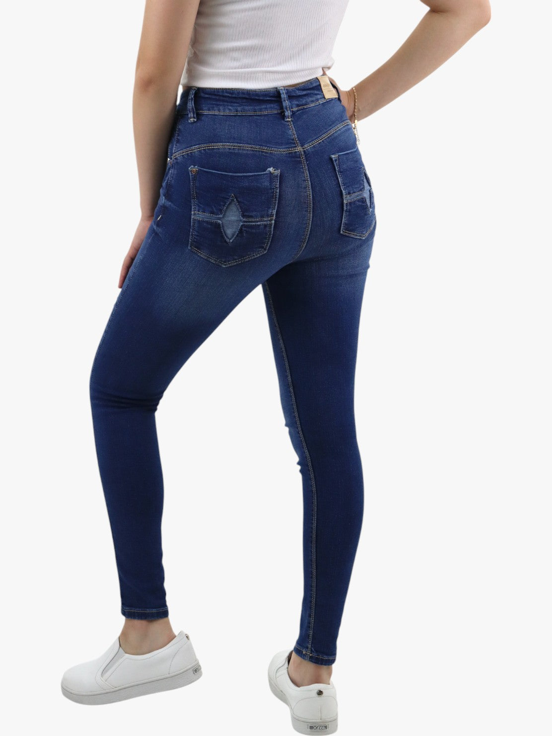 Jeans skinny tiro alto color azul oscuro con destrucción (NUEVA TEMPORADA)