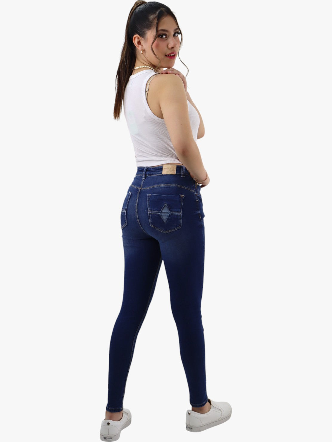 Jeans skinny tiro alto color azul oscuro con destrucción (NUEVA TEMPORADA)