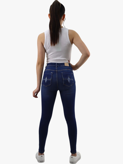 Jeans skinny tiro alto color azul oscuro con destrucción (NUEVA TEMPORADA)