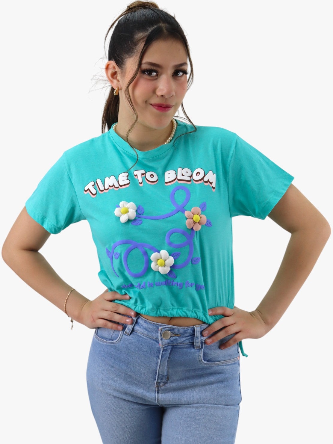 Playera verde turquesa con diseño floral (NUEVA TEMPORADA)