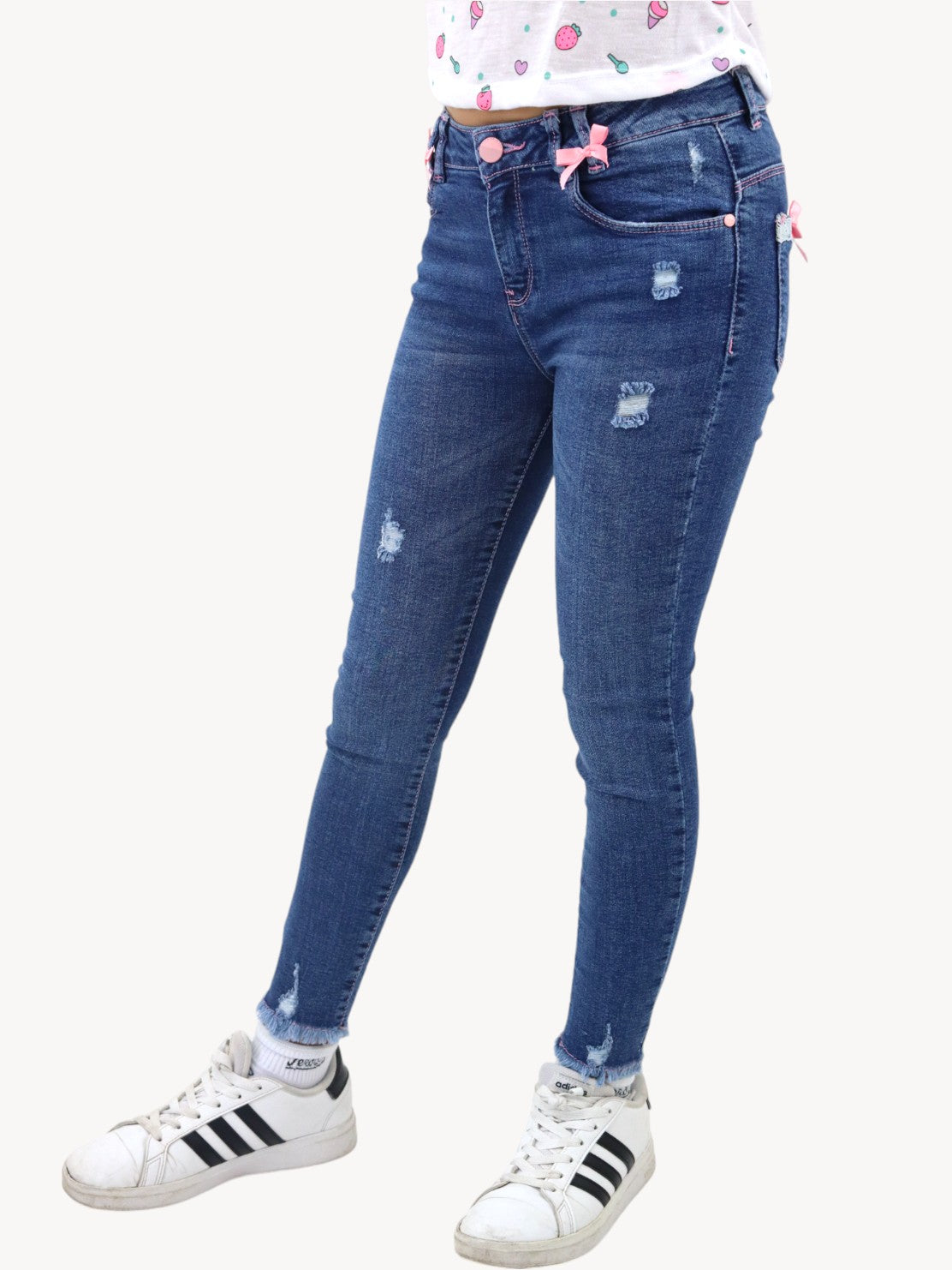 Jeans tobillero de color azul oscuro con destrucción (NUEVA TEMPORADA)