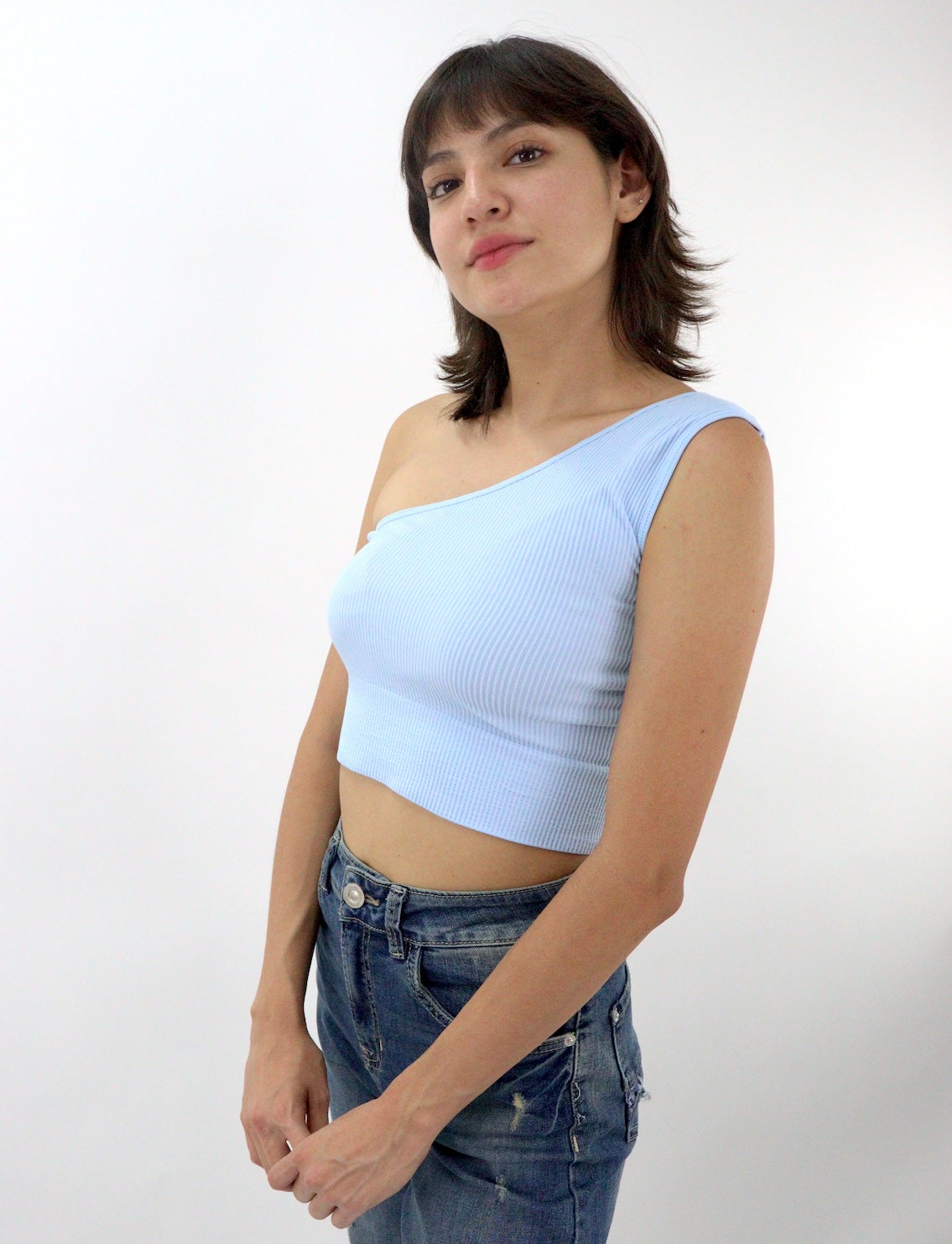 Blusa hombro descubierto de color azul (NUEVA TEMPORADA)