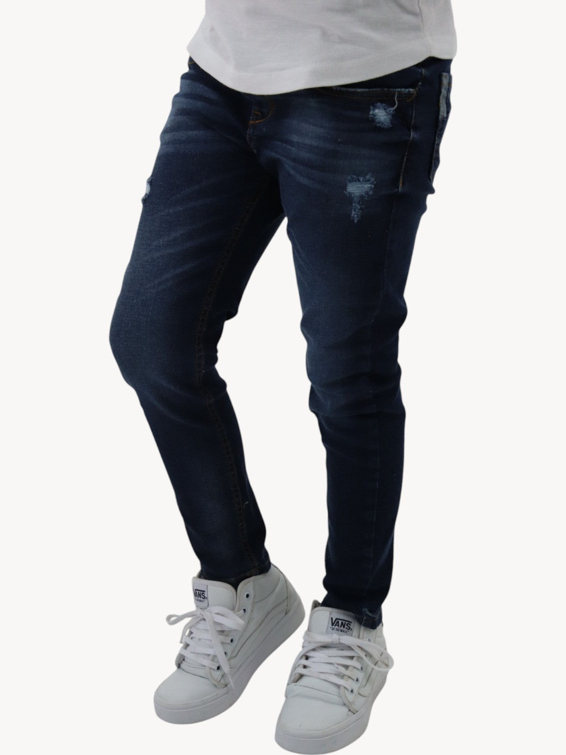 Jeans skinny azul oscuro con destrucción