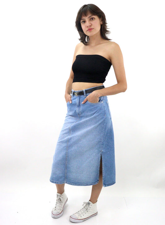 Falda con cinturón de color azul medio (NUEVA TEMPORADA)