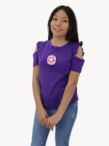 Playera smiley de hombro caído de color morado (NUEVA TEMPORADA)