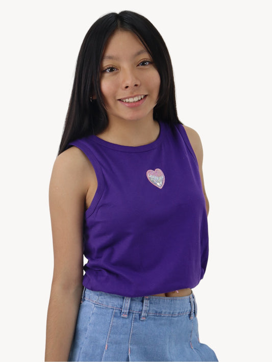 Playera tank color morado con gráfico de corazón (NUEVA TEMPORADA)