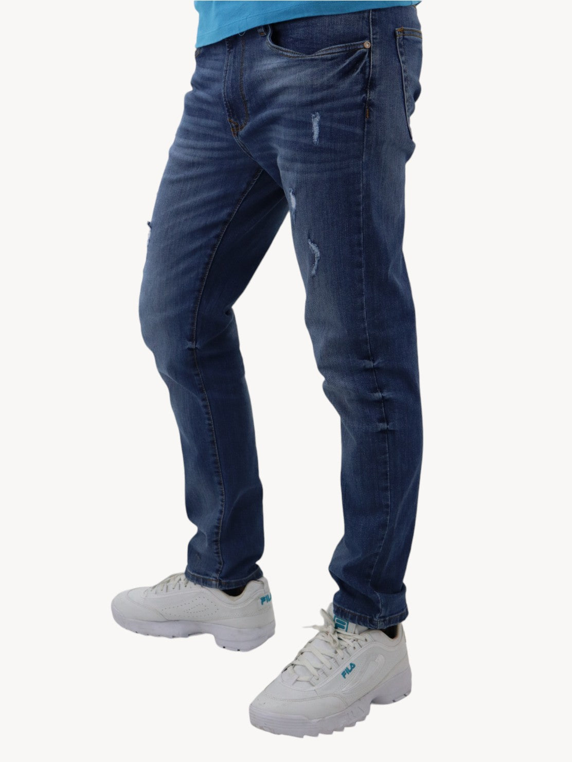 Jeans skinny de color azul medio con destrucción (NUEVA TEMPORADA)