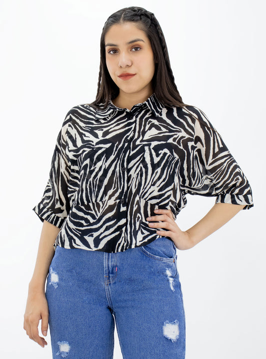 Blusa manga corta con print de zebra